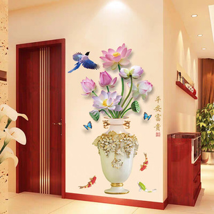 中国风花瓶3d立体墙贴画客厅背景墙壁纸墙纸自粘卧室装 饰墙面贴U