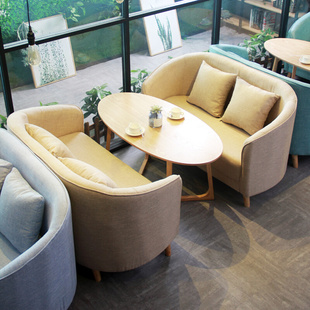 北欧咖啡厅沙发桌椅组合西餐厅布艺沙发洽谈甜品奶茶店饮品店沙发