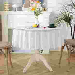 蕾丝圆形小圆桌桌布高级感白色纱网红甜品美容院勾绣花镂空餐台布
