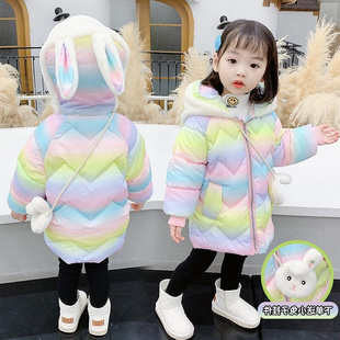 日本ER女童冬装 棉衣新款 加厚棉袄亮面外套宝宝羽绒 童装 洋气中长款