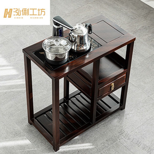 茶水柜茶桌边柜檀木色电茶炉支架可移动小多功能茶台茶盘檀木色刚