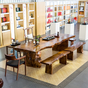 实木茶桌椅组合简约现代中式 茶几办公室大板茶台整板不规则泡茶桌