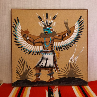 KACHINA 复古手工沙画 美国印第安纳瓦霍部落鹰舞人克奇那神美式