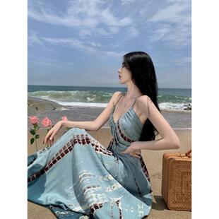 波西米亚大摆吊带连衣裙女春夏三亚海边异域风情泰国度假沙滩长裙