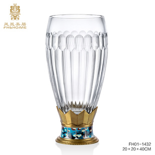 凤凰美居奢华高端欧式 创意进口手工水晶玻璃花瓶干花花器花插 法式