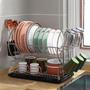家用不锈钢碗盘架双层水槽沥水收纳碗碟架小型台面碗筷盘子置物架