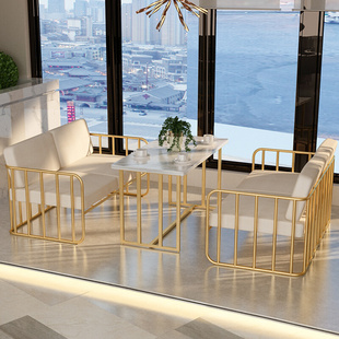 北欧奶茶店休闲桌椅组合咖啡厅休闲铁艺沙发卡座创意时尚 布艺沙发