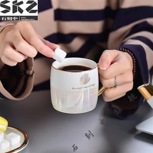 高档花行新款 下午茶茶具套装 办公室金边咖 家用简约陶瓷杯咖啡杯