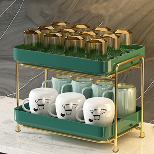 桌面客厅双层茶杯架沥水托盘玻璃杯架杯子收纳置物架水杯橱柜吧台