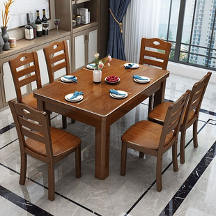 长方形实木餐桌木质现代简约吃饭桌子家用小户型4人6人餐桌椅组合