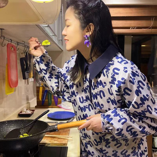UzMz女带袖 复古洋气长袖 围兜 防水防油做饭厨房家用围裙日式
