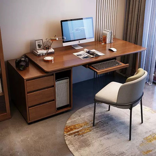 北欧实木书桌简约现代台式 电脑桌办公一体桌家用卧室学生写字桌子