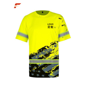 2024夏季 欧美上衣3D数码 t恤 印花创意图案定制荧光黄反光高亮短袖
