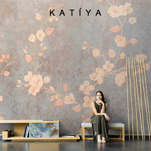 Katiya美式 复古花朵电视背景墙壁纸简约卧室墙布装 饰定制壁画法式