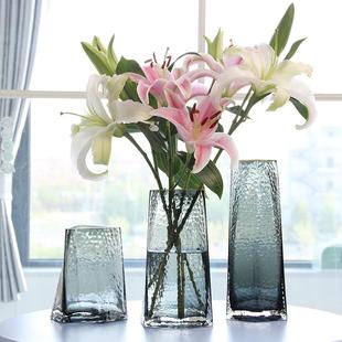 北欧玻璃花瓶透明 创意描金客厅百合玫瑰鲜花插花餐桌办公室摆件