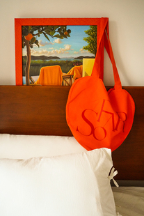 SOFAR橘色爱心帆布包心形单肩字母可爱复古日系环保袋原创设计