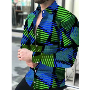 printed sleeved Men 男士 长袖 long shirt 3D印花衬衫 春秋季