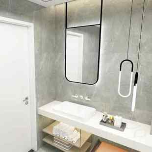 卫生间发光吊镜悬空金属框天花板长方形镂空带灯酒店民宿浴室镜子