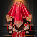 红盖头新娘结婚头纱中式 秀禾服复古红色绣花缎面流苏蒙头刺绣喜帕