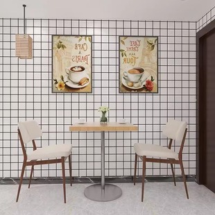 奶茶店专用餐饮店网红壁纸墙纸自粘高级感黑白方格子贴纸店铺装 修