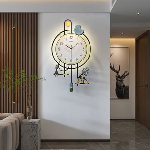 钟表挂钟客厅2023新款 创意大气家用墙上时钟网红现代简约石英钟灯