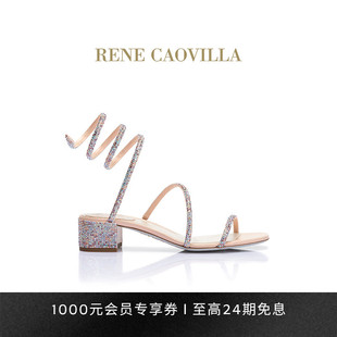 RENE CAOVILLA CLEO系列粗跟水钻女士凉鞋