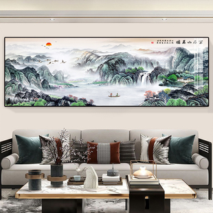 新中式 山水墨风景横版 饰画办公室书房沙发背景墙壁挂画 大气客厅装