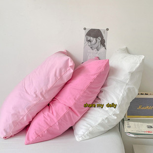 日系粉色枕套一对装 宿舍家用枕芯内胆套48x74cm 水洗棉枕头套2个装
