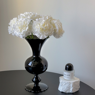 法式 中古黑色花瓶摆件客厅插花复古轻奢高级感玻璃水培鲜花干花