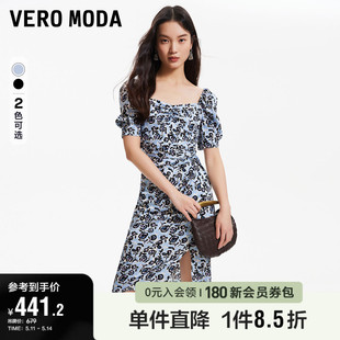 4.19上新Vero Moda连衣裙2024夏季 新款 优雅玫瑰印花捏褶泡泡袖