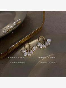 韩国时尚 巴洛克气质几何珍珠耳环S925银针复古ins网红高级感耳坠
