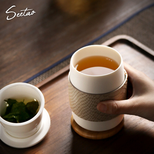 日式 家用 个人泡茶杯茶水分离手工陶瓷便携快客杯旅行功夫茶具套装