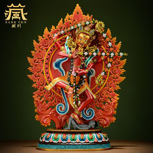 藏村家居摆件手工彩绘 作明佛母 饰摆件 铜像室内桌面铜铸雕花装