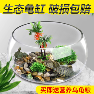 乌龟缸玻璃圆形养殖缸箱办公桌家用小鱼创意小型迷你桌面龟缸造景