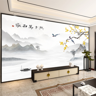 中式 山水画背景墙壁画电视墙壁纸墙布家和万事兴3D墙贴影视墙壁布
