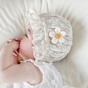 婴儿公主帽子春秋韩系洋气宫廷帽女童薄款 小月龄女宝宝纯棉包头帽