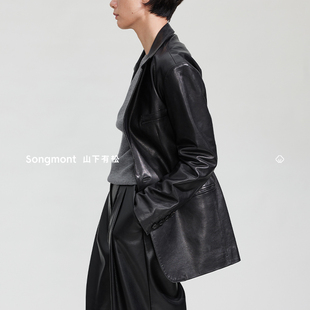 Songmont山下有松绵羊皮黑色皮衣2024新款 女外套 高级感设计师款
