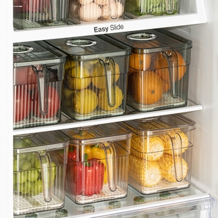 厨房冰箱专用收纳盒带手柄保鲜盒食品级整理神器透明塑料储物盒子
