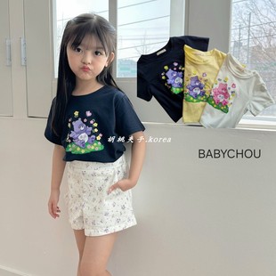 BABYCHOU韩国童装 代购 可爱小熊T恤 24夏男女小童宝宝薄棉圆领短袖
