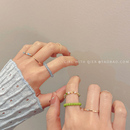 彩色水晶串珠戒指套装 女独特小众设计素圈指环叠戴时尚 食指戒 个性