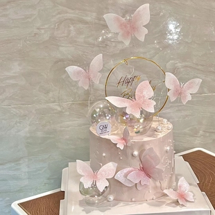 粉色蓝色仙女蝴蝶蛋糕装 饰插件女神表白情侣生日唯美甜品烘焙配饰
