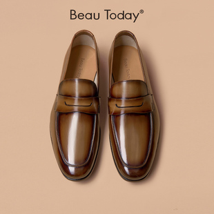 BeauToday商务休闲皮鞋 男士 BT英伦风乐福鞋 进口胎牛皮真皮豆豆鞋