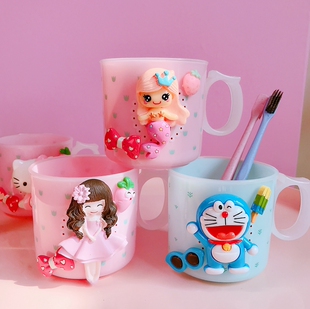 儿童漱口杯卡通可爱创意个性 美人鱼宝宝牙缸家用水杯刷牙杯情侣杯