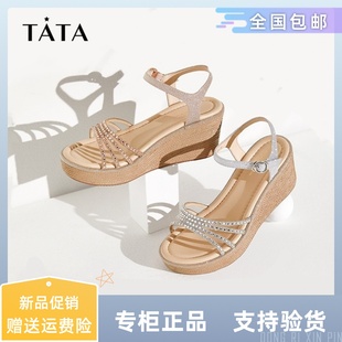 度假一字带时装 Tata他她绝美坡跟凉鞋 新款 女凉鞋 7MY14BL4 2024夏季