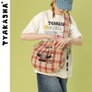 TYAKASHA塔卡沙斜挎包夏季 暗红格子斜挎包大容量挎包背包 新新品