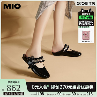 MIO米奥2024年夏季 厚底坡跟凉鞋 蝴蝶结包头拖勃肯拖女鞋