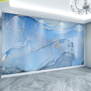 北欧抽象蓝色大理石纹壁纸个性 创意客厅电视背景墙纸卧室床头壁画
