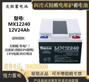 诚品韩国UNION友联蓄电池MX12240铅酸免维护12V24AH通讯机房UPS用
